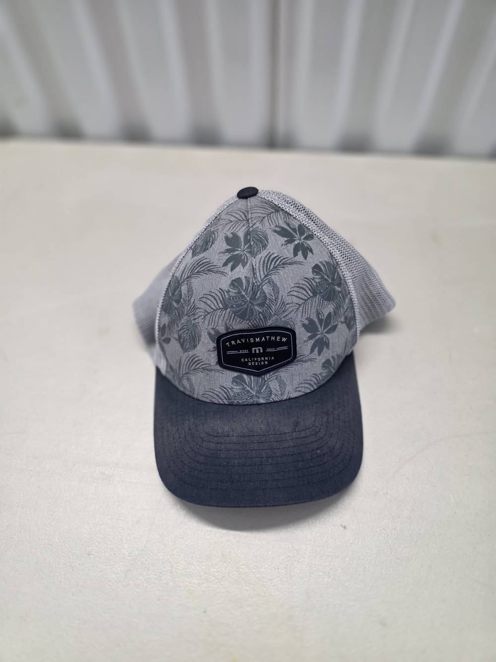 Travis Mathew Grey Floral Print Trucker Hat with Charcoal Brim